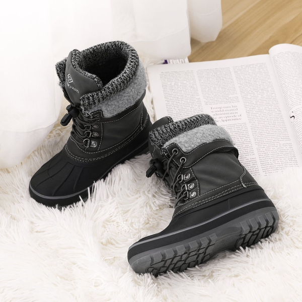 Insulated Snow Kids Waterproof Boots - BLACK GREY - 1